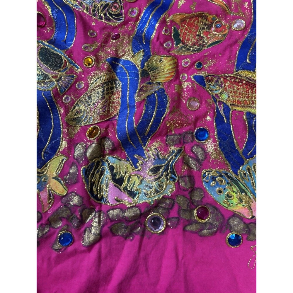 VTG ARTIST PUFF PAINTED SIGNED UNDERWATER GRAPHIC PINK SINGLE STITCH T-SHIRT M - Picture 3 of 6